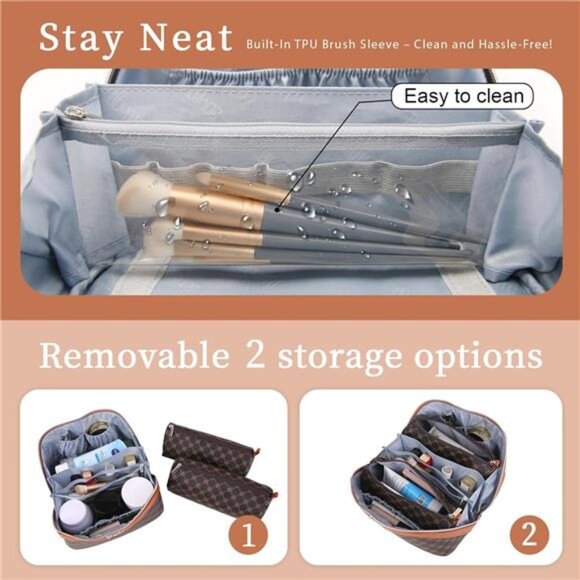 Travel Makeup Bag Set for Women 3 Pcs Large Cosmetic Organizer Vegan Leather - Picture 4 of 7